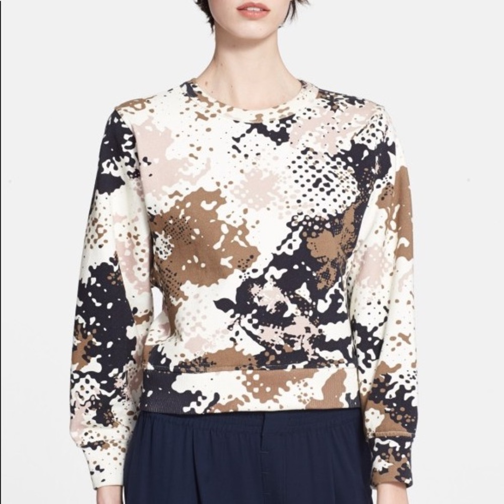 Rag & Bone Poe Camo Print Crop Crewneck